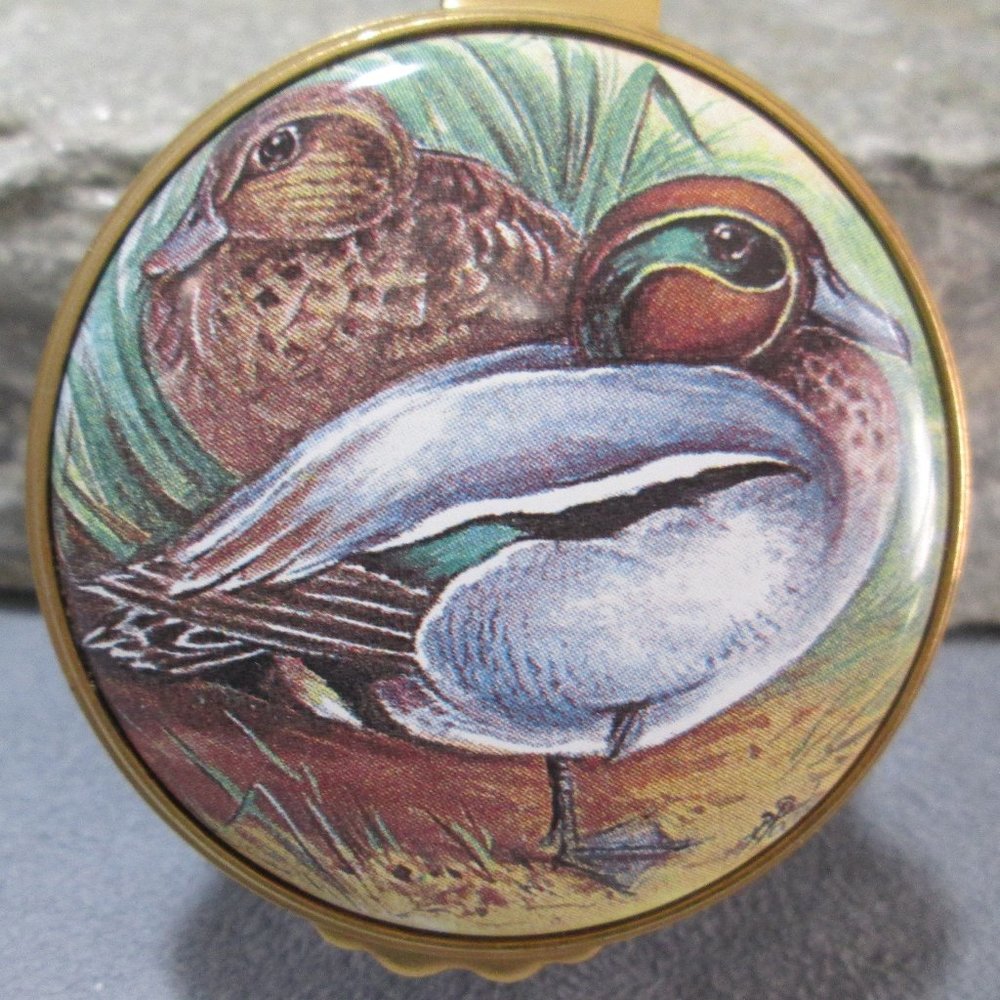 Kingsley Enamel Box GREEN WING TEAL Ducks, Pair